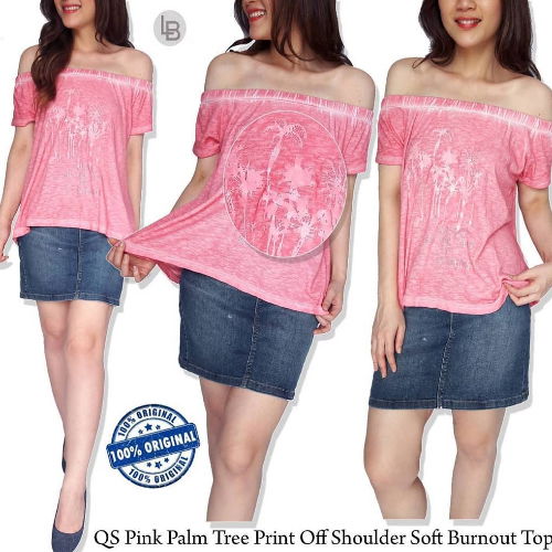 K320 QS pink palm tree print off shoulder soft burnout C15