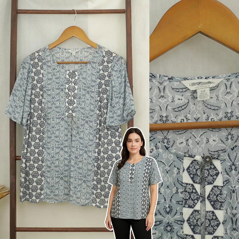 RD812 LB Shortsleeve Ethnic Blouse V112