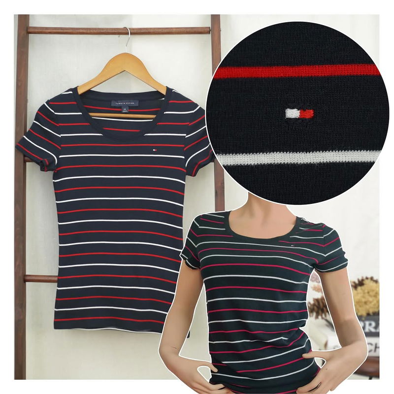 RD831 TH Navy Stripe Round Neck Cotton Tee H39