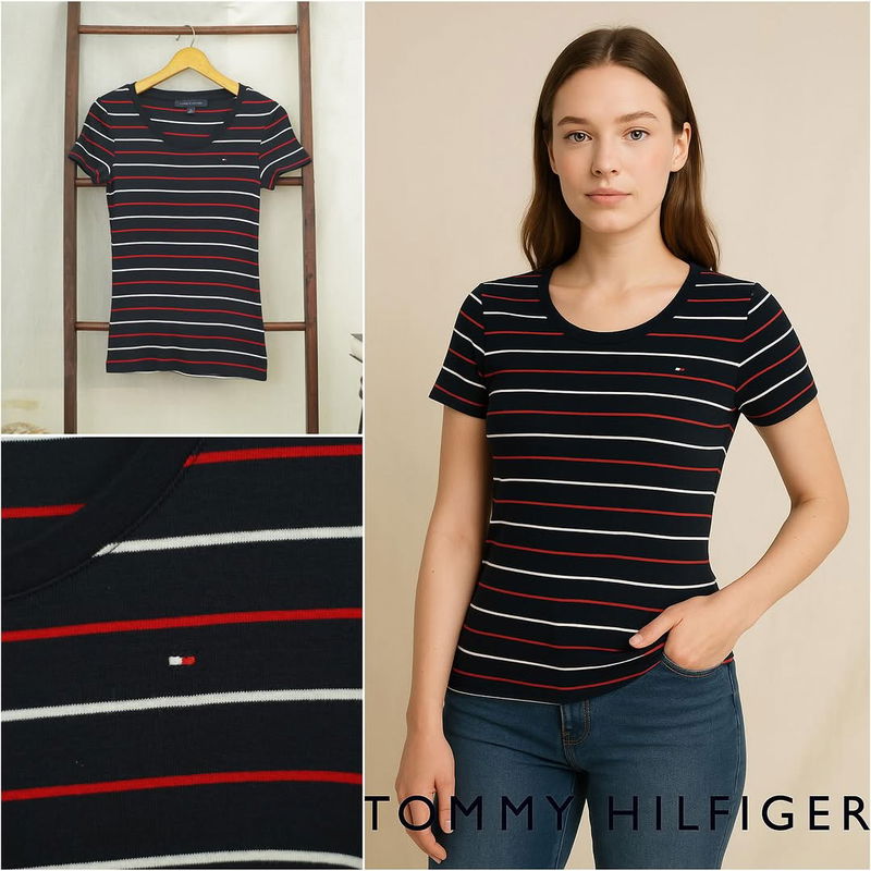 RD831 TH Navy Stripe Round Neck Cotton Tee H39