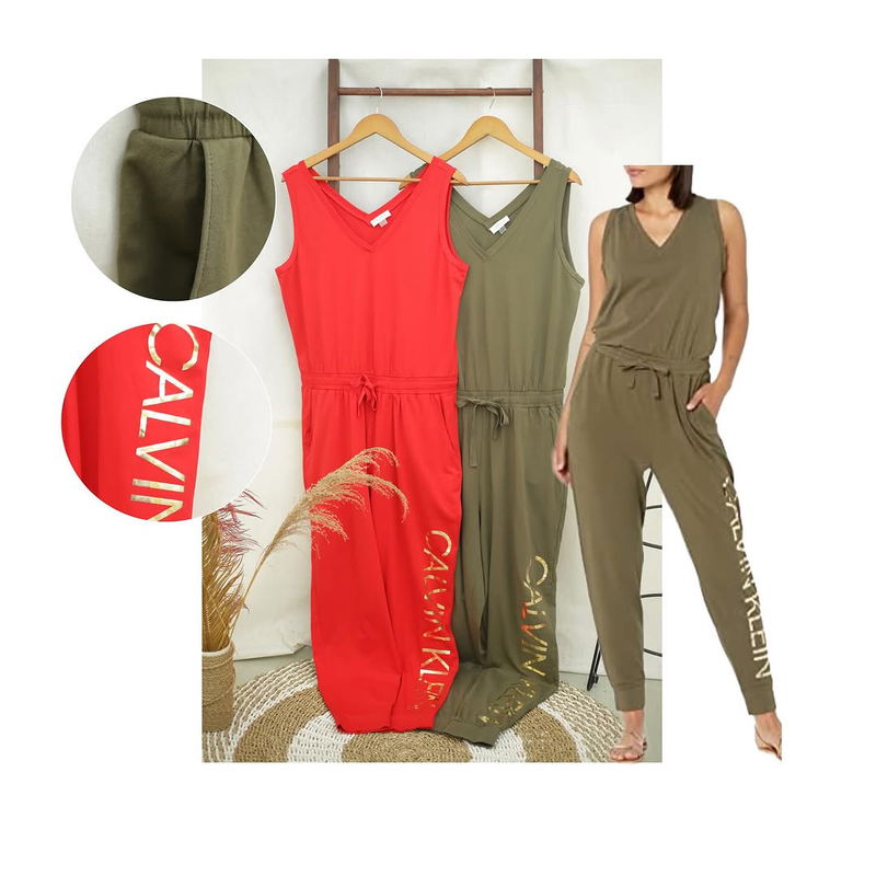 RD881 CK V-Neck Long Jumpsuit Logo In Leg A.A1