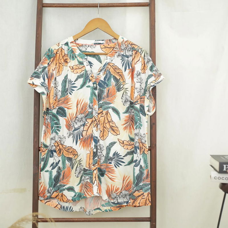 RD978 Cecil Full Button Oversize V-Neck Blouse O75