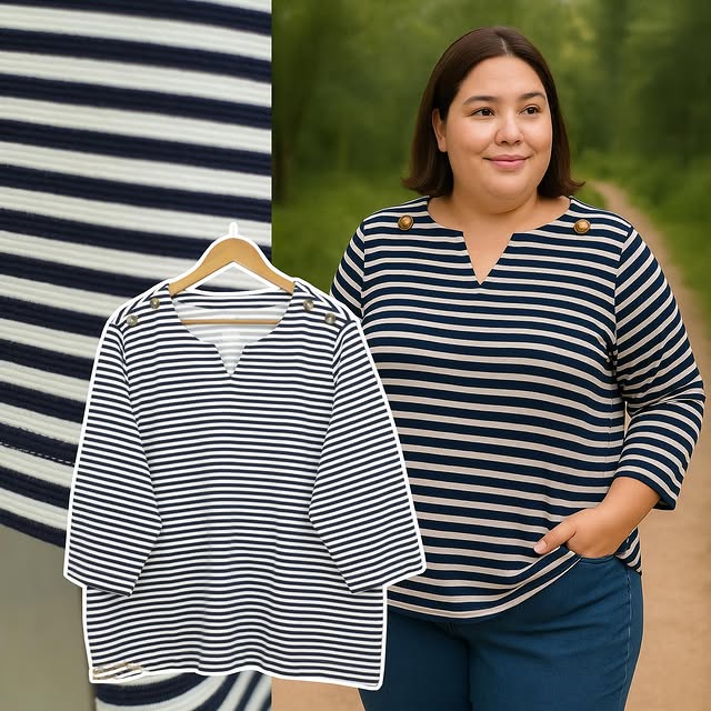 RE013 CnB V-Neck 7/8 Big Size Stripe Blouse C13