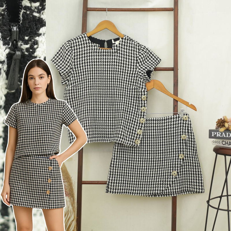 RE087 Mave By Anthropologie Women Houndstooth One Set RK.J