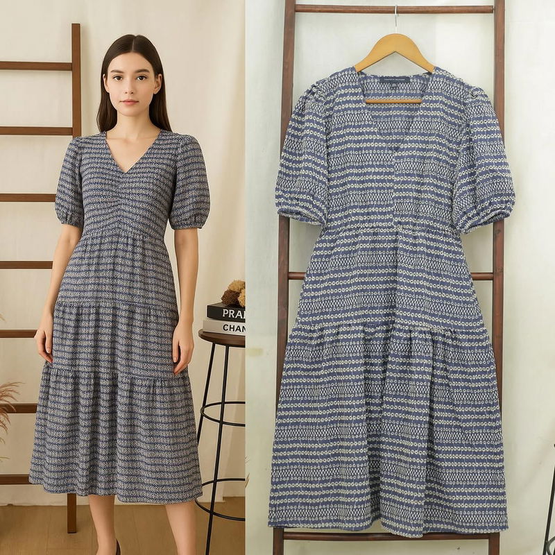 RE092 TH V-Neck Eyelet Midi Dress X122