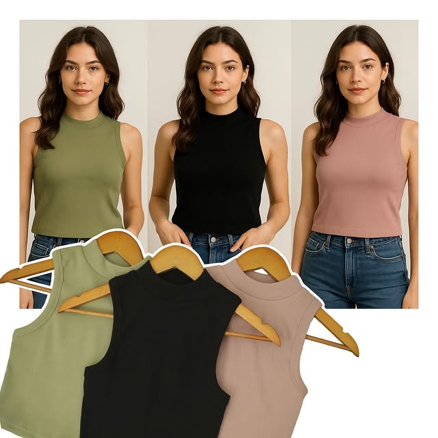 RE094 High-Neck Soft Ribb-Knit Tanktop E24