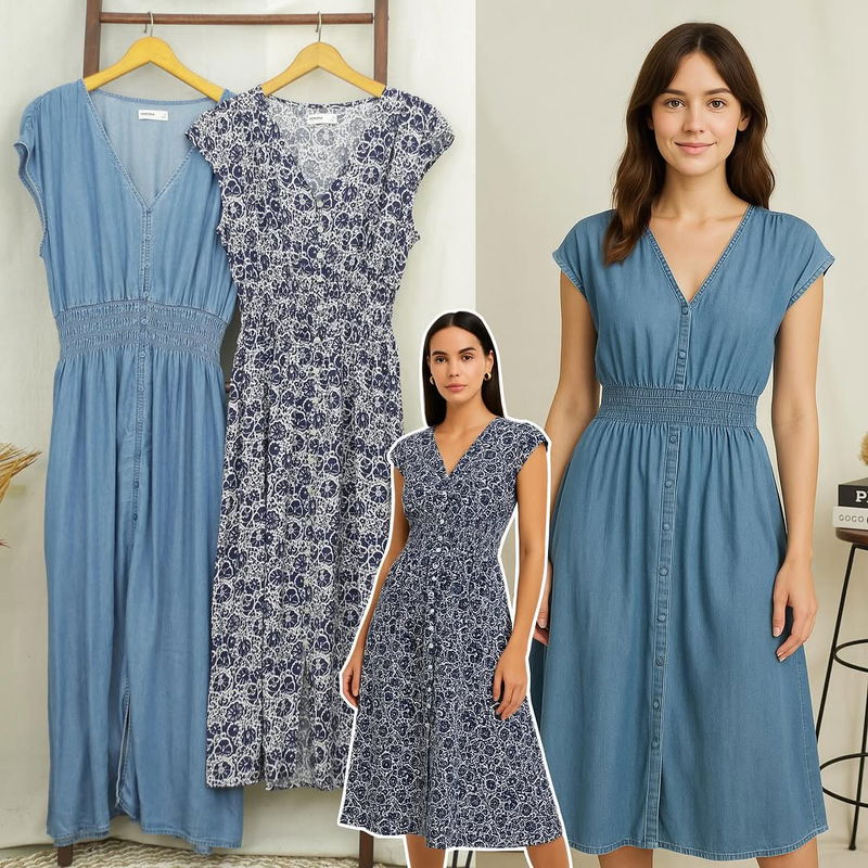 RE134 SNM V-Neck Full Button Maxi Dress N71