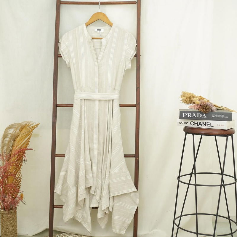 RE135 DKNY Pure Asimetric Belted Linen Maxi Dress