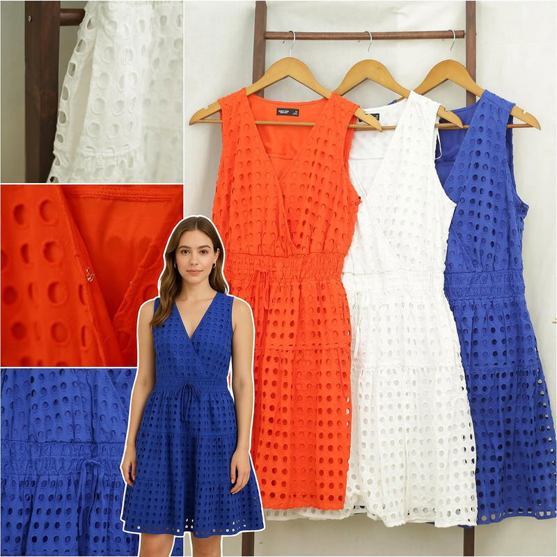 RE185   Simply Verawang V-Neck Eyelet Midi Dress