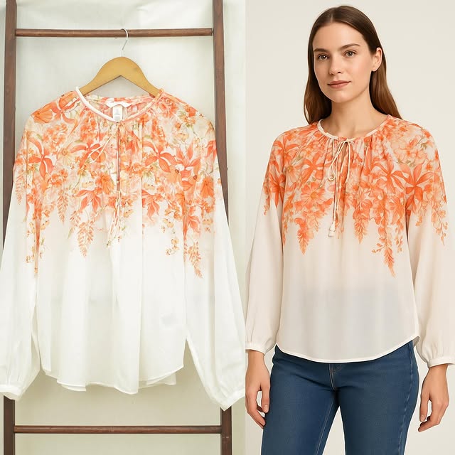 RE265 H&M Orange Flower Longsleeve Blouse