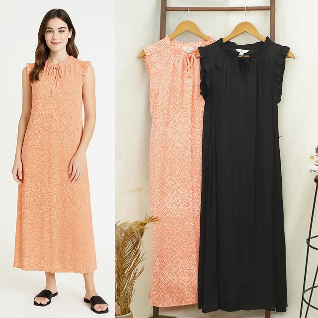 RE322 Croft & Barrow Satin V-Neck Tie Maxi Dress RK.J