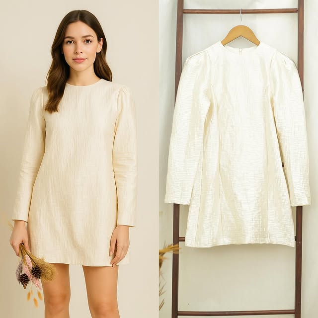 RE324 H&M Puff-Sleeve Textured Midi Dress 