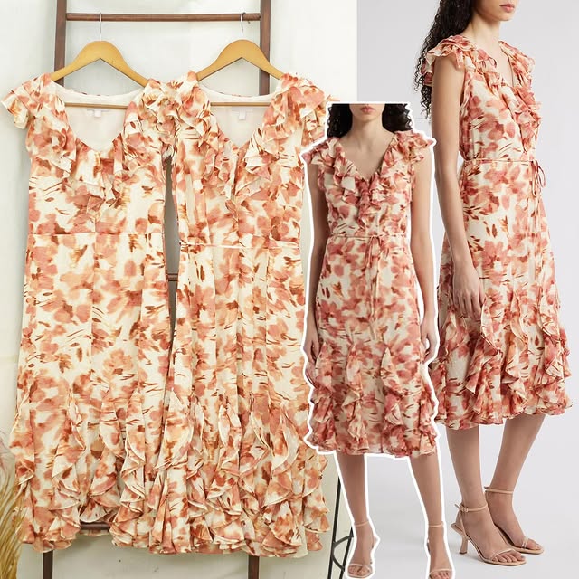 RE332  Chelsea V-Neck Ruffle Abstrack Midi Dress