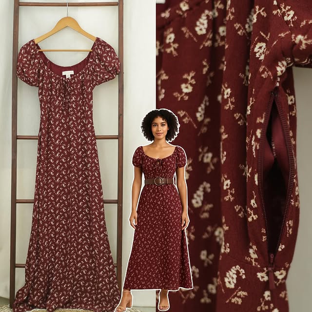 RE341 Treasure & Bond Maroon Flower Maxi Dress Z