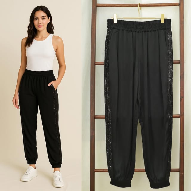 RE348   Halogen Satin And Sequin Jogger Pants