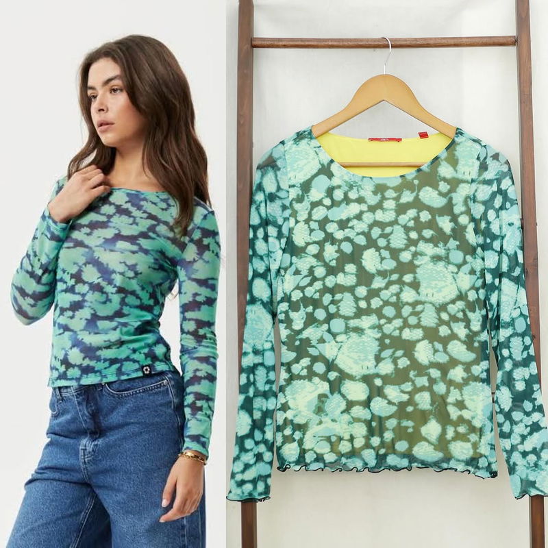 SALE RD877 S.O Abstrack Pattern Mesh Blouse RK.L
