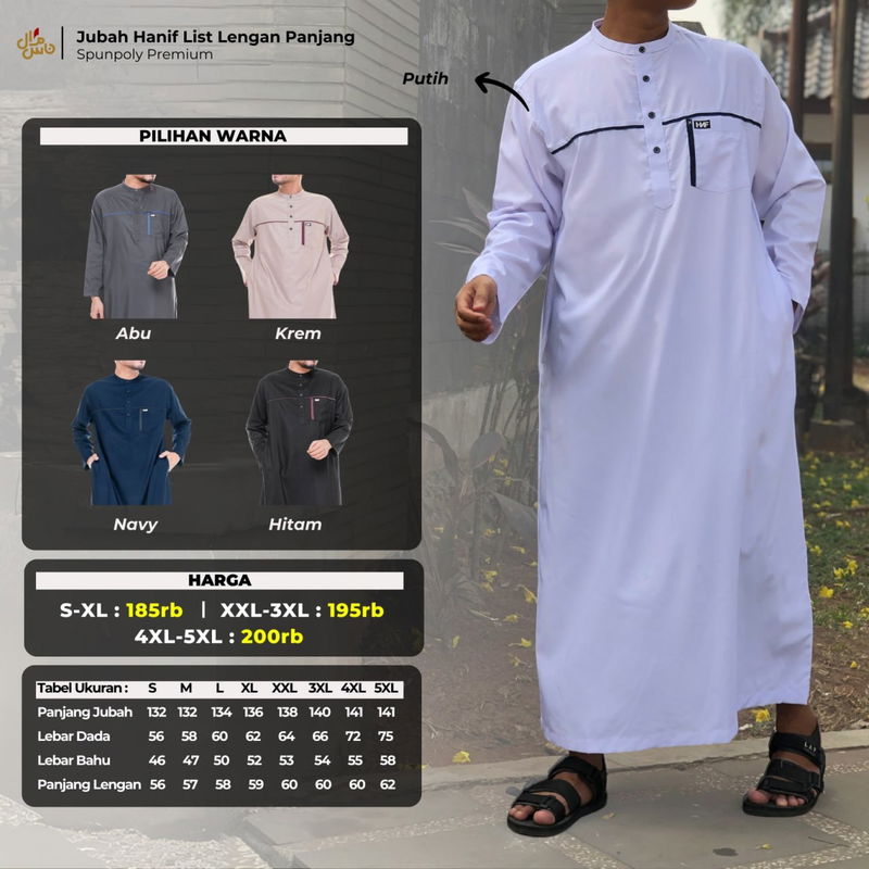 JUBAH HANIF DEWASA LIST LENGAN PANJANG
